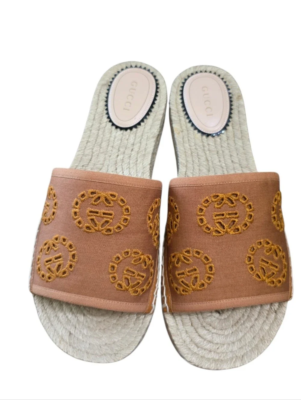 Gucci Embroidered Espadrille Platform Slides